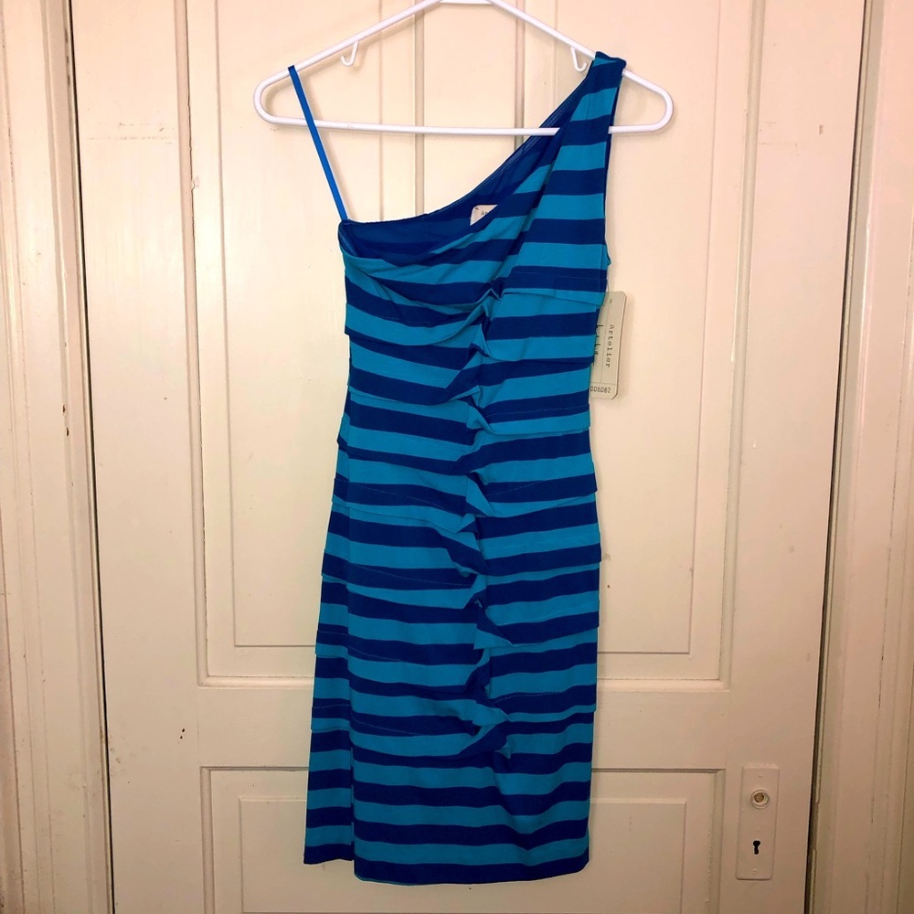 Vintage Artelier Nicole Miller One Shoulder Ruched Dress NWT Blue Size P/XS